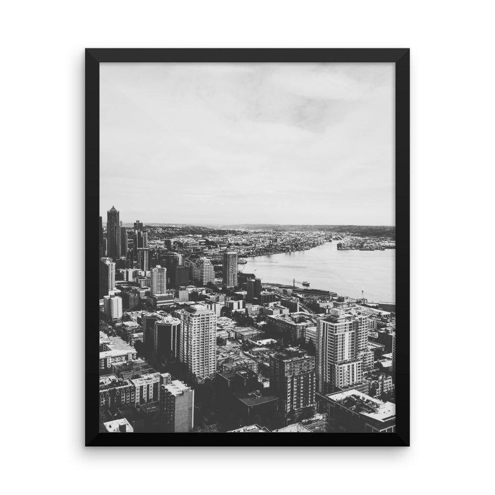 Framed B+W print of the Seattle skyline