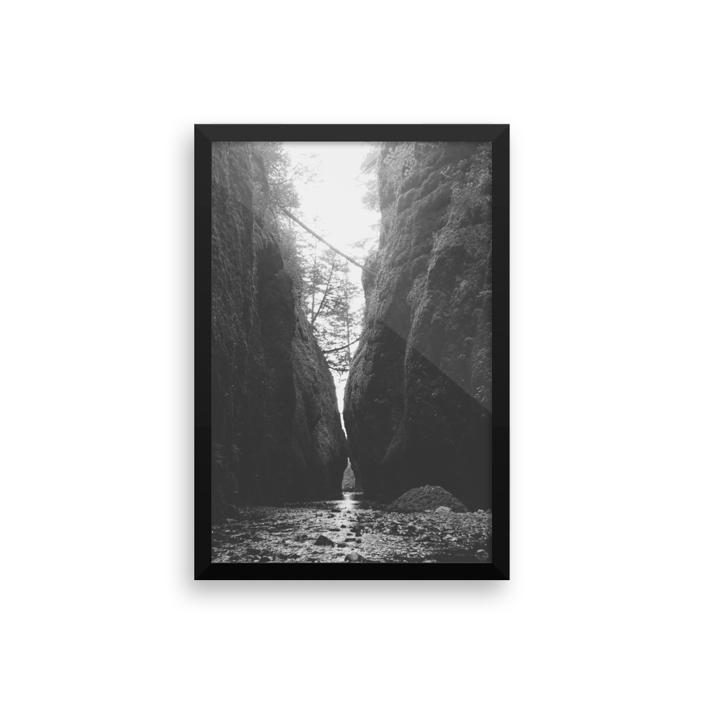 Framed B+W Print of Oneonta Gorge in Oregon