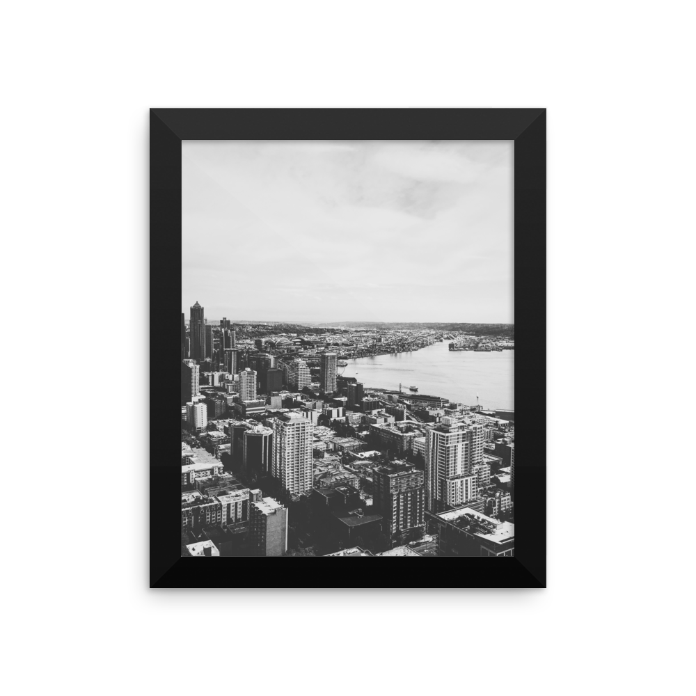 Framed B+W print of the Seattle skyline
