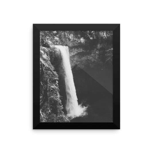 Framed B+W photo print of an Oregon waterfall