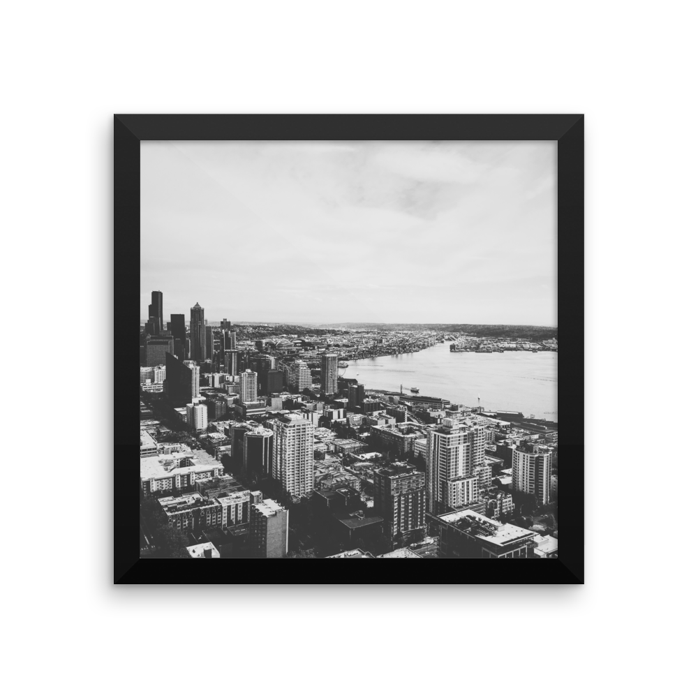 Framed B+W print of the Seattle skyline
