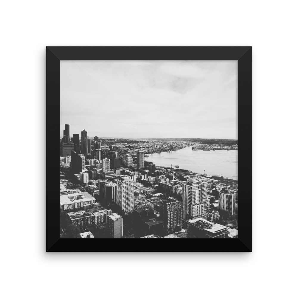 Framed B+W print of the Seattle skyline