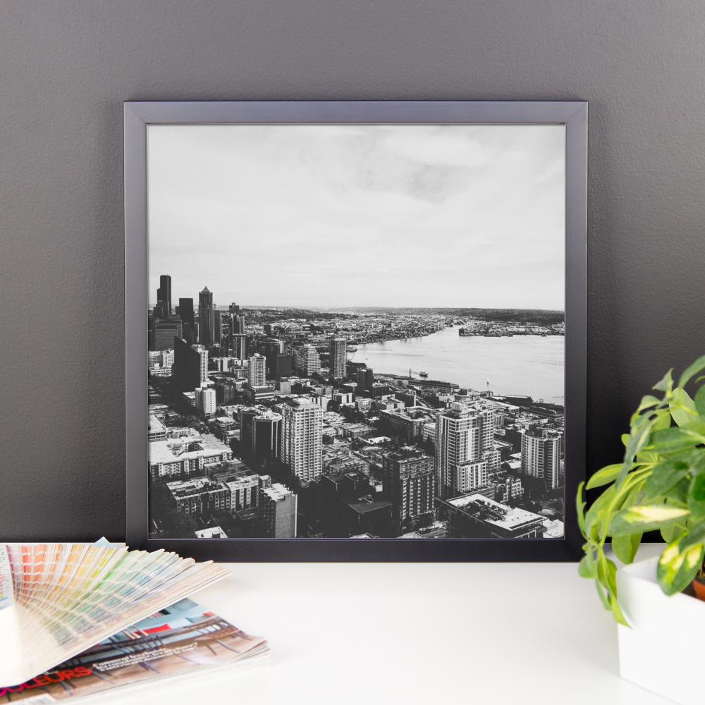 Framed B+W print of the Seattle skyline