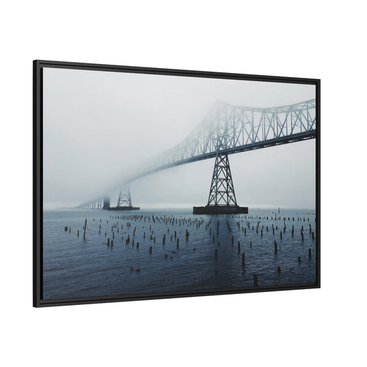 Foggy Morning Bridge in Astoria Oregon - Matte Canvas with a Black Frame
