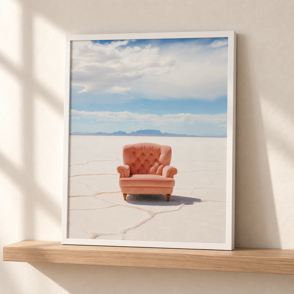 Chair in the Wild – Mid-Century Modern Framed Print in a styled interior mockup; furnishings not included.
