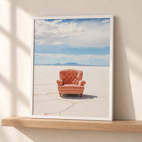 Chair in the Wild – Mid-Century Modern Framed Print in a styled interior mockup; furnishings not included.