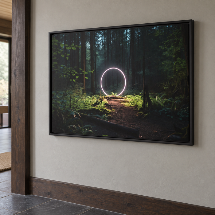 Surreal Forest — Framed Canvas Art Print in a styled interior mockup; furnishings not included.