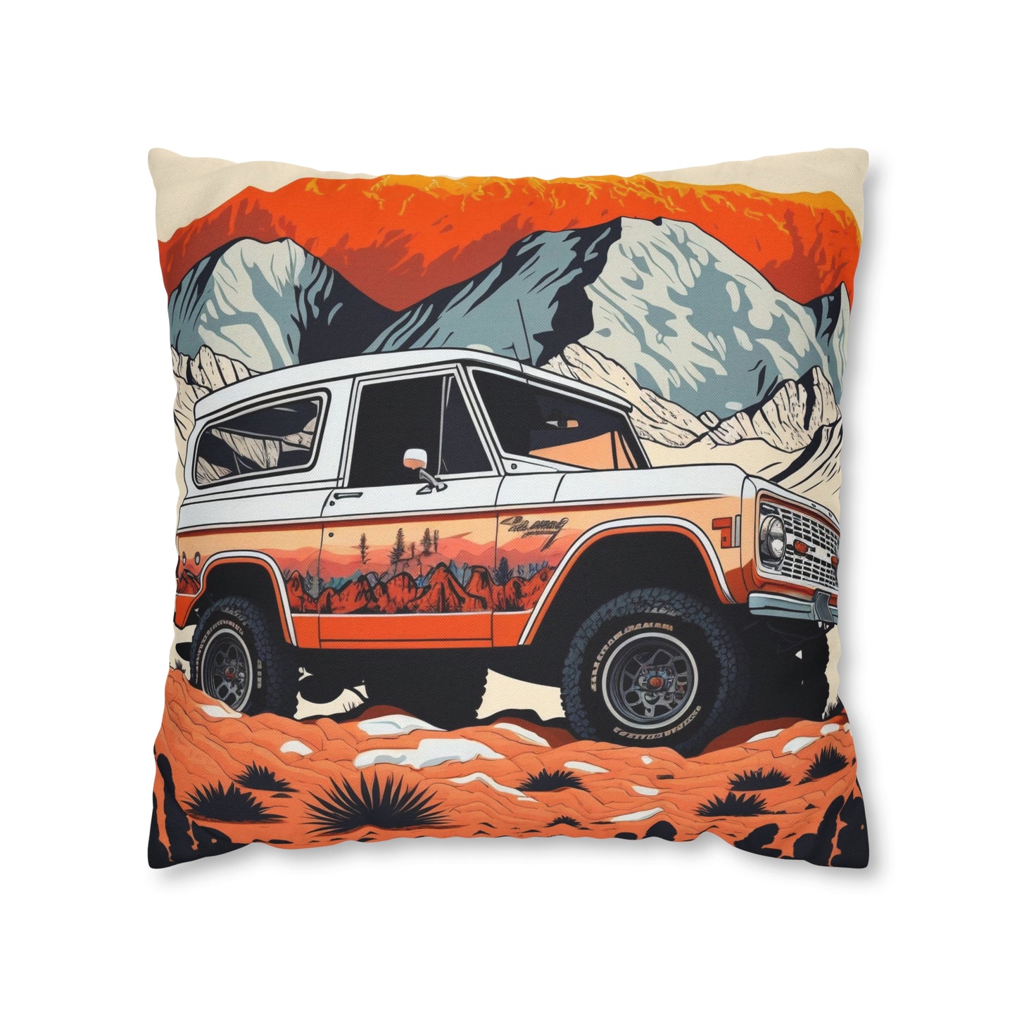 Vintage Ford Bronco in the Mountains - Spun Polyester Square Pillow Case