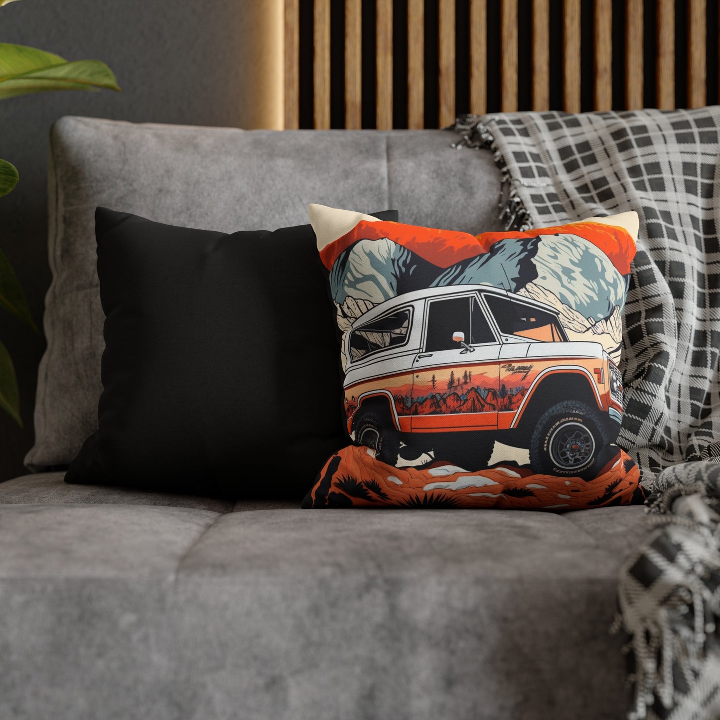 Vintage Ford Bronco in the Mountains - Spun Polyester Square Pillow Case