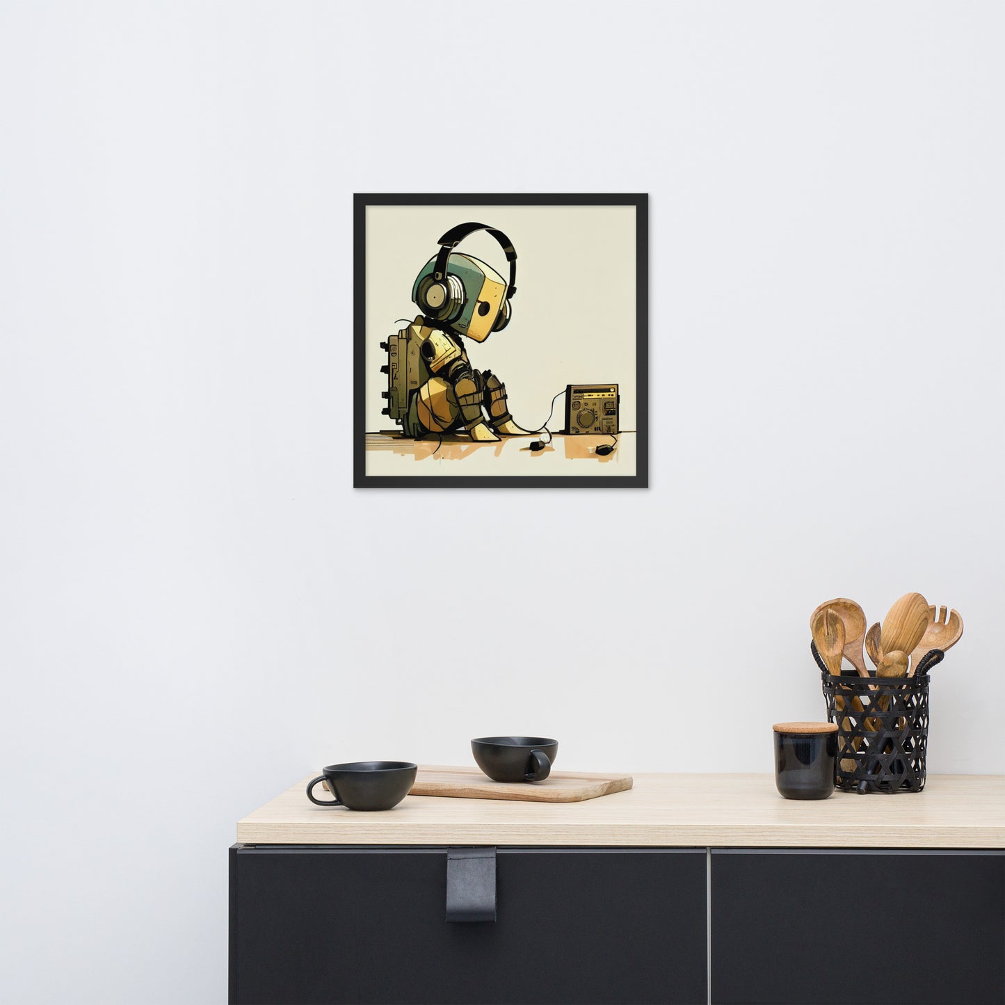 Lonely Robot w/Headphones + Stereo - Framed print