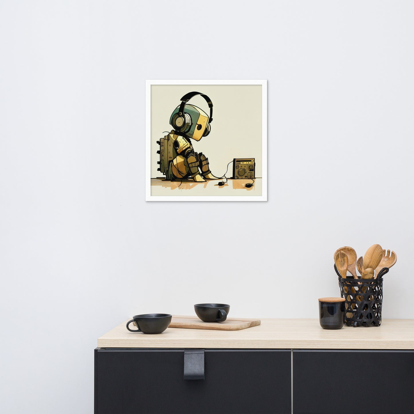 Lonely Robot w/Headphones + Stereo - Framed print