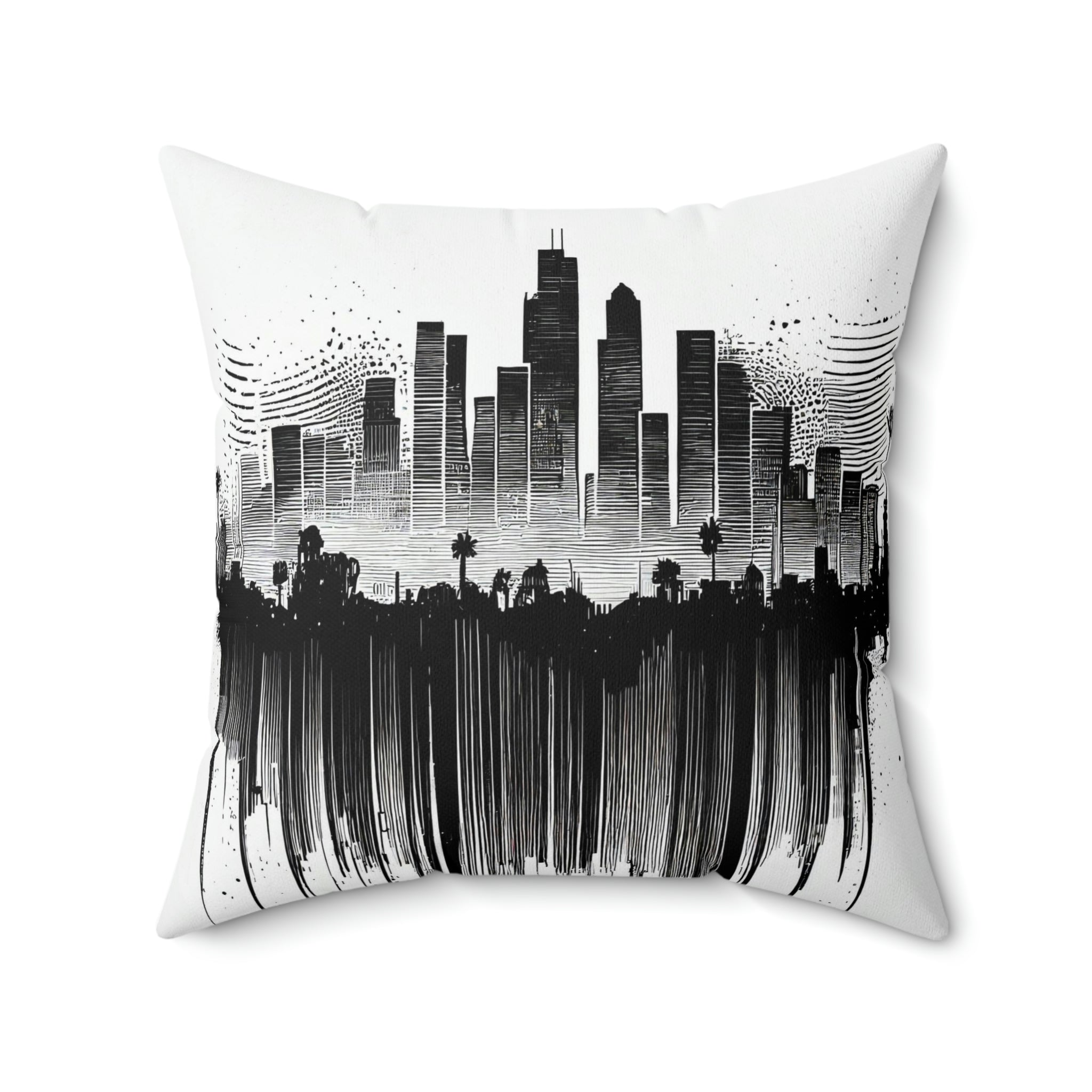 Urban city skyline - Spun Polyester Square Pillow Case