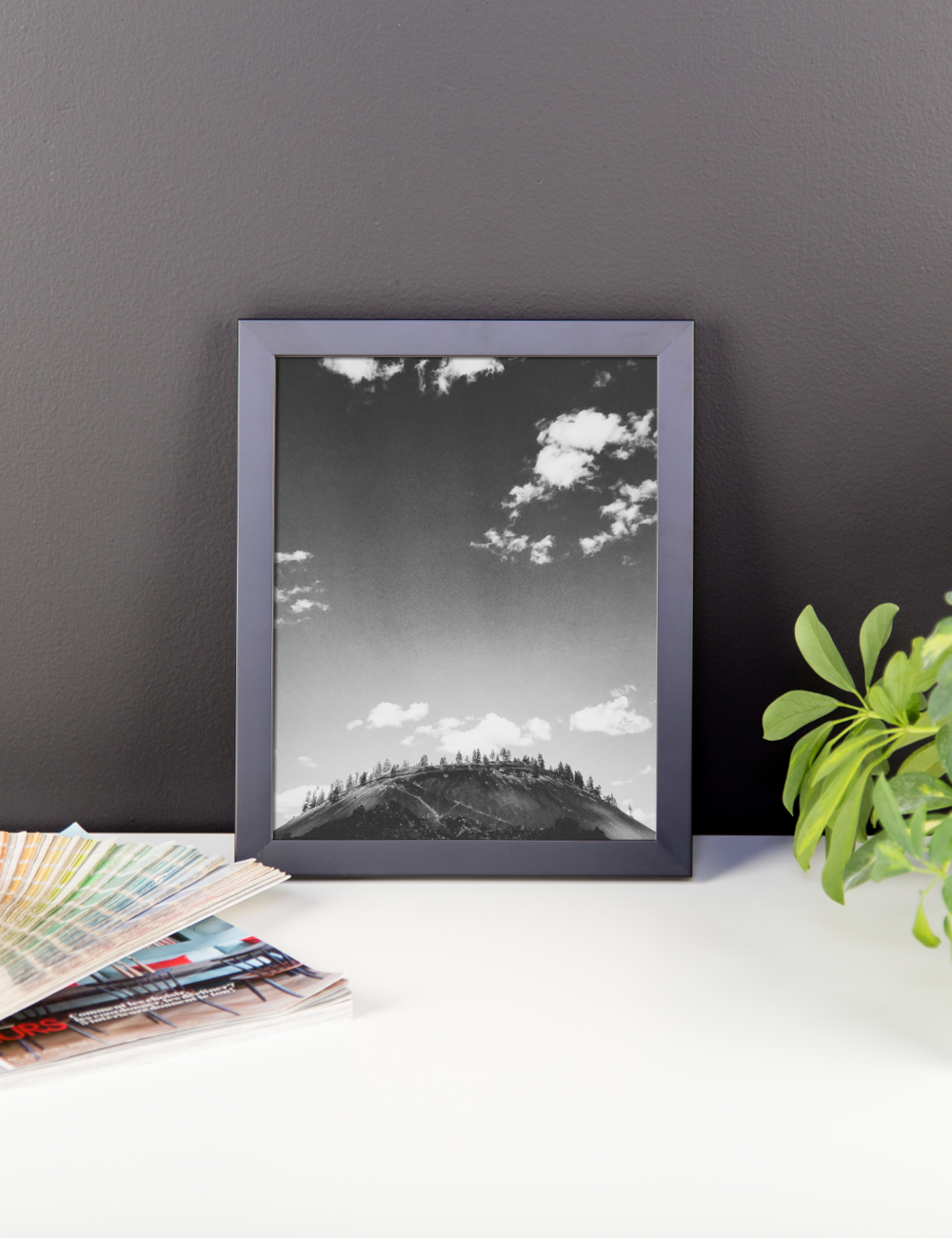 Framed B+W Print of Lava Lands Butte in Oregon