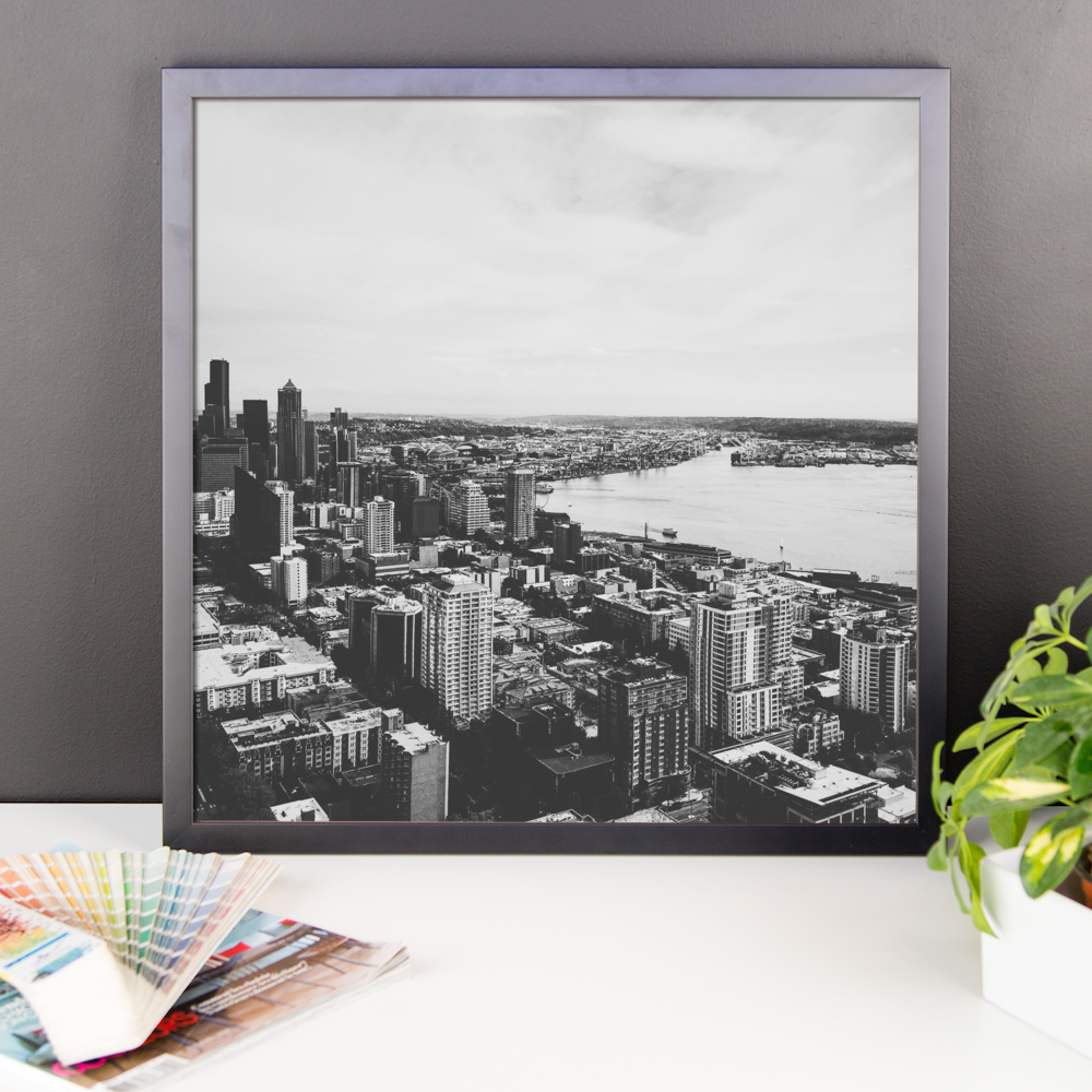 Framed B+W print of the Seattle skyline