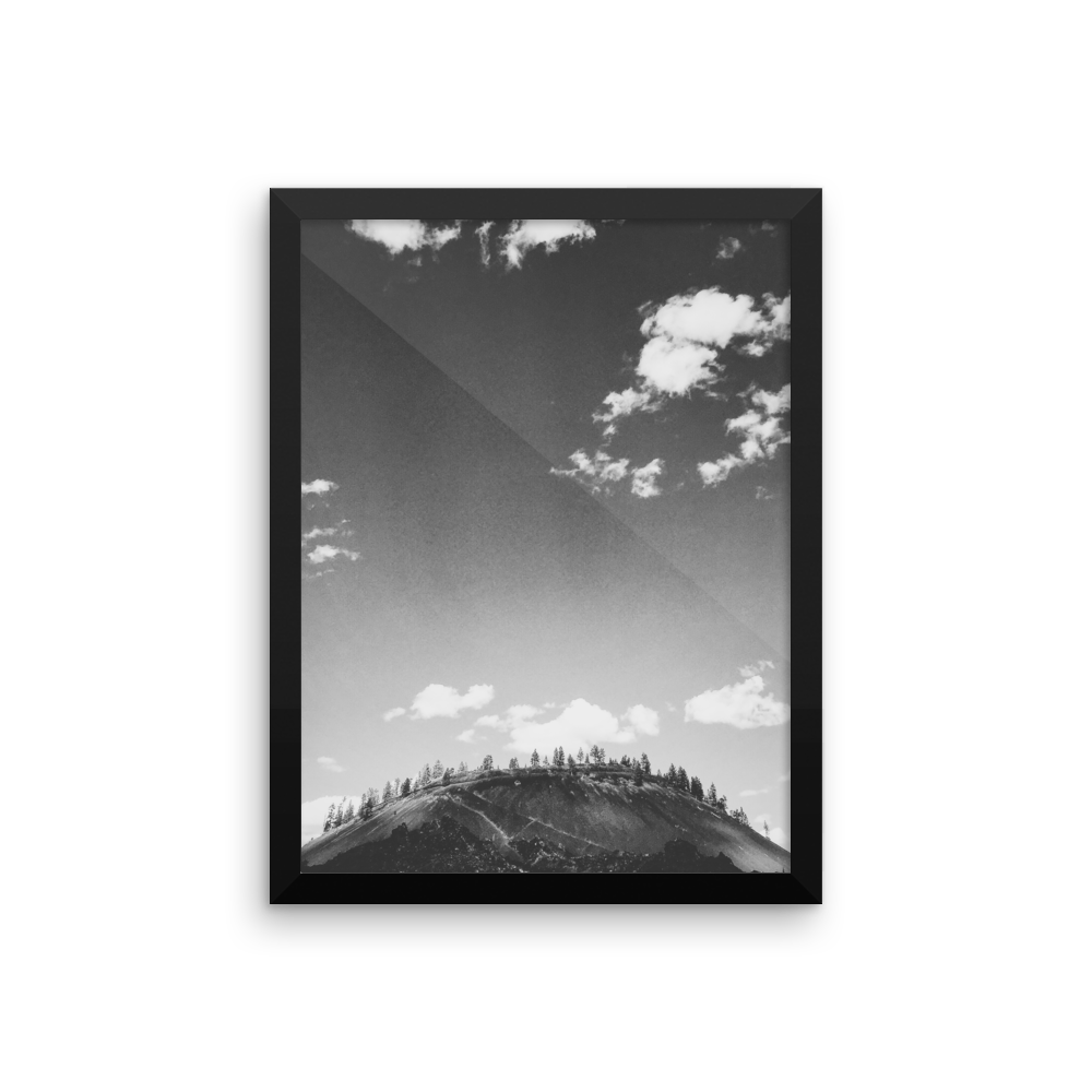Framed B+W Print of Lava Lands Butte in Oregon