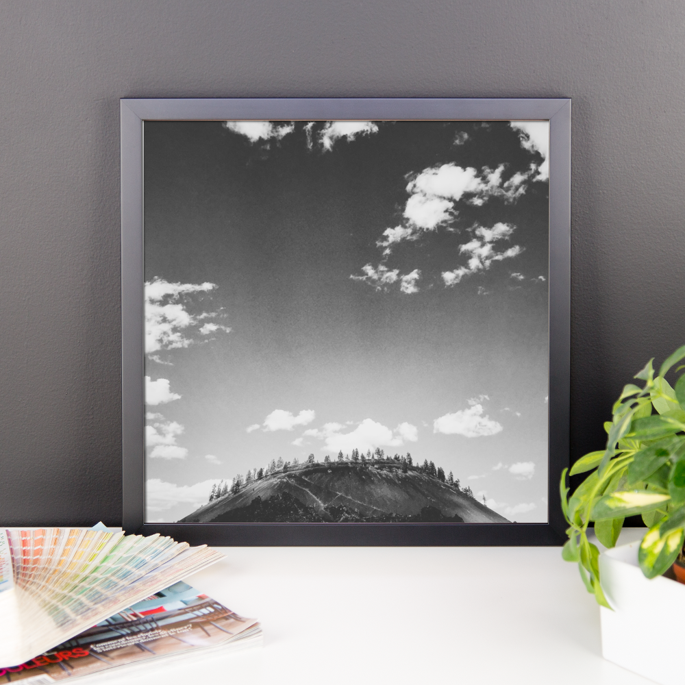Framed B+W Print of Lava Lands Butte in Oregon