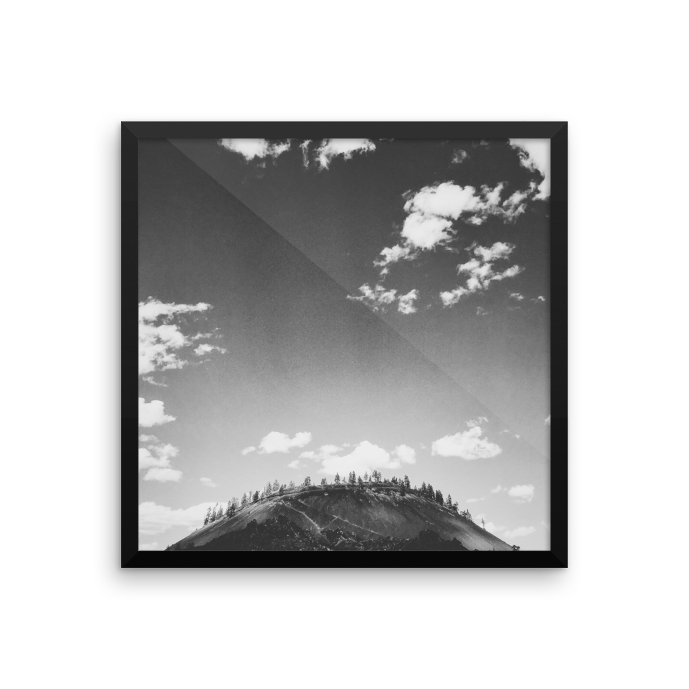 Framed B+W Print of Lava Lands Butte in Oregon