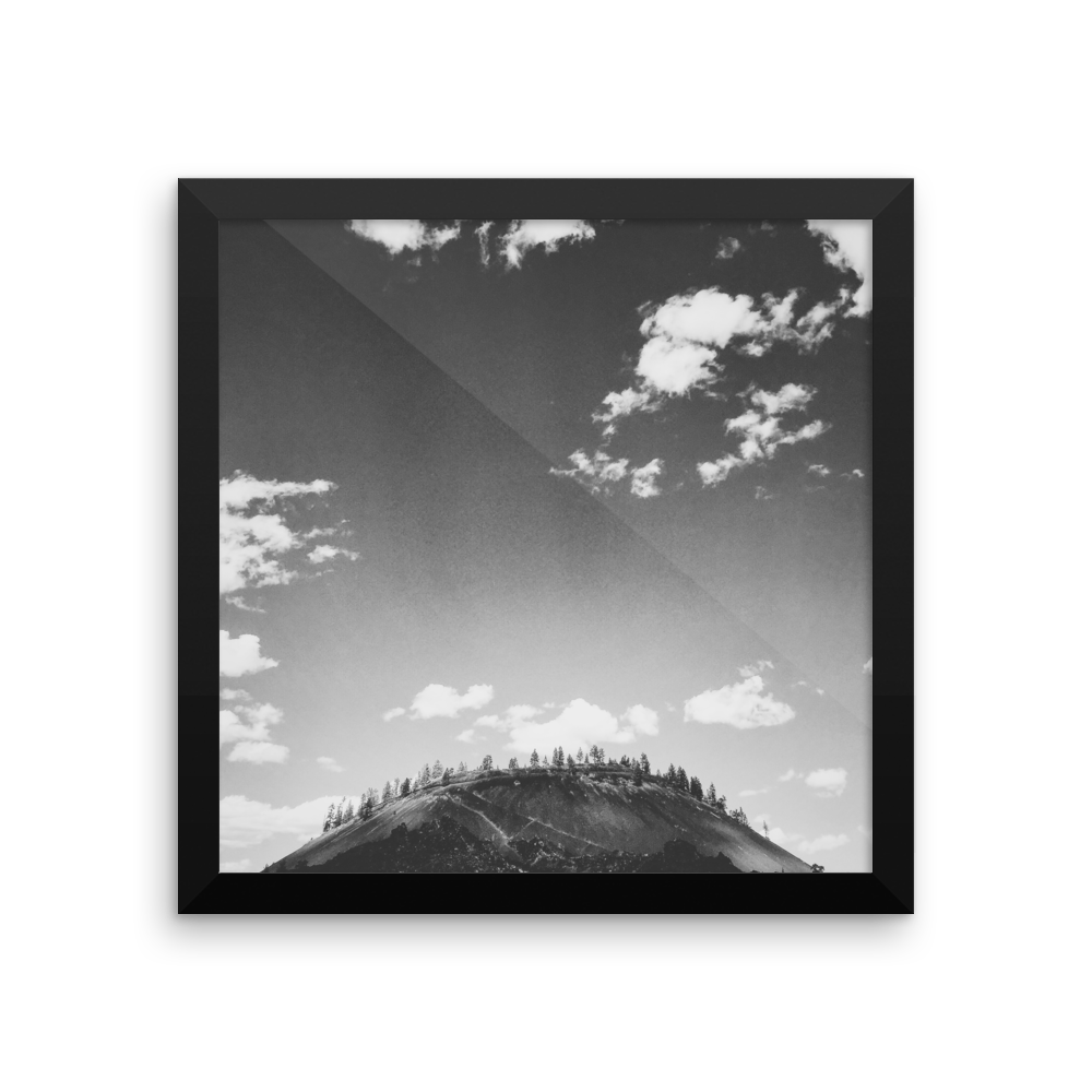 Framed B+W Print of Lava Lands Butte in Oregon