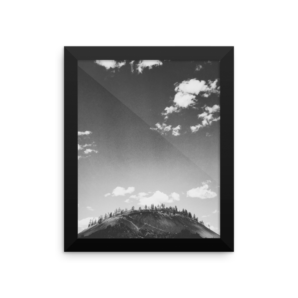 Framed B+W Print of Lava Lands Butte in Oregon