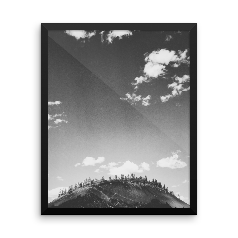 Framed B+W Print of Lava Lands Butte in Oregon