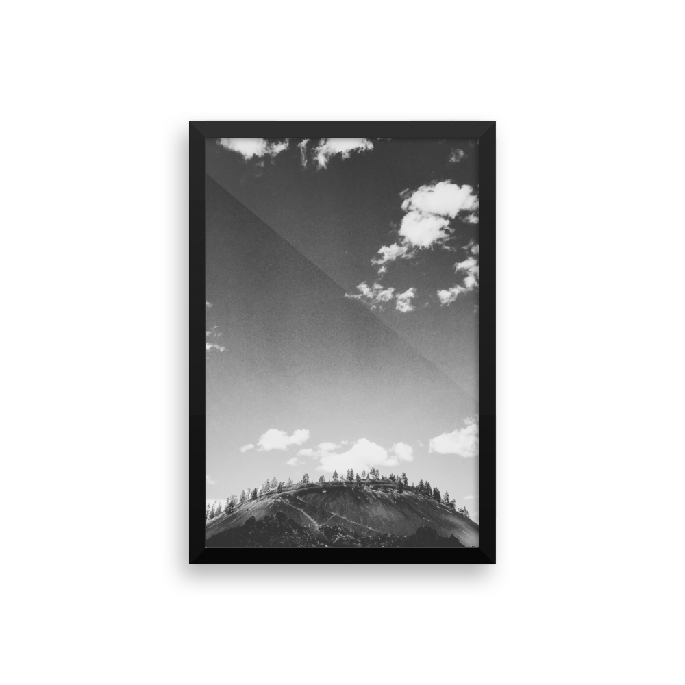 Framed B+W Print of Lava Lands Butte in Oregon