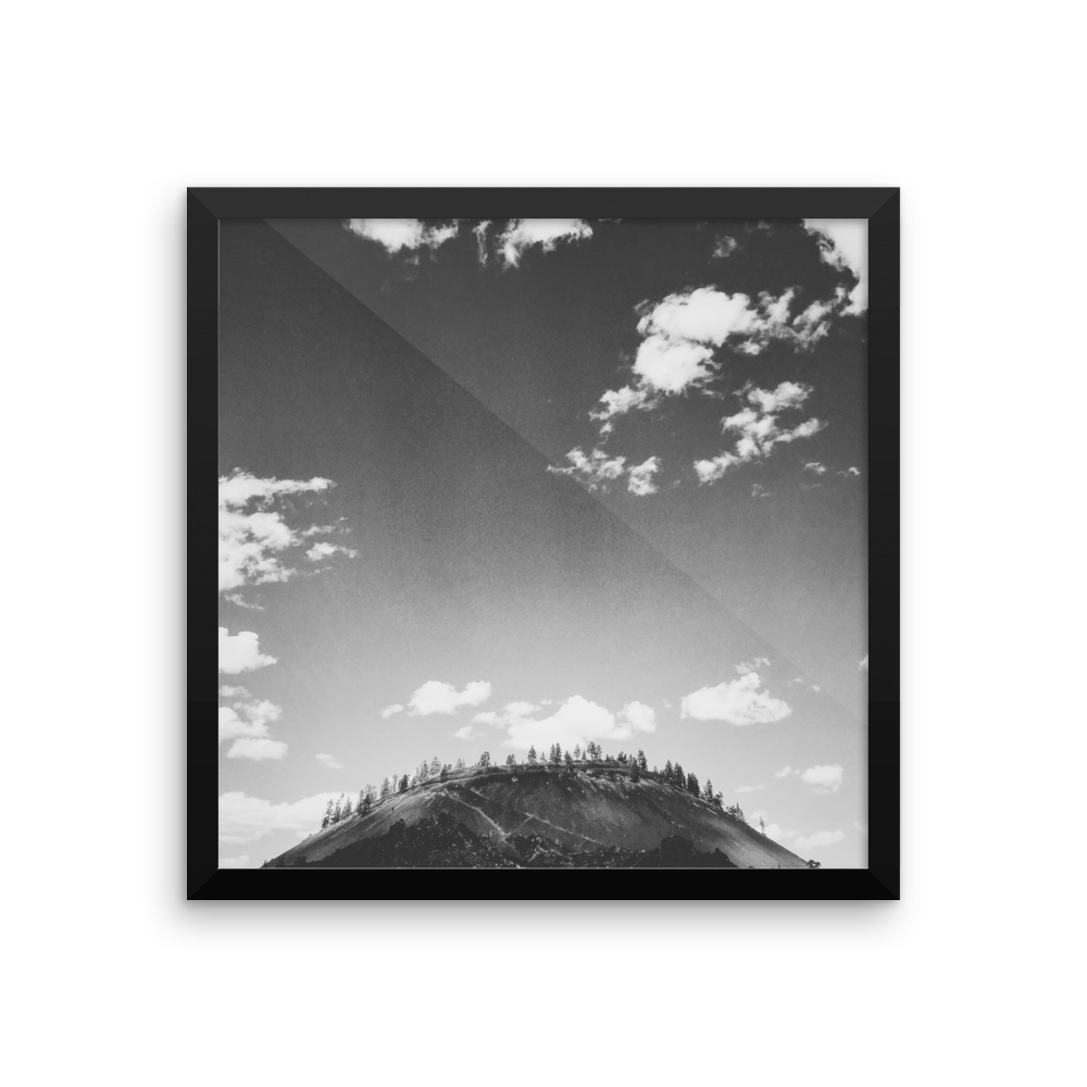 Framed B+W Print of Lava Lands Butte in Oregon