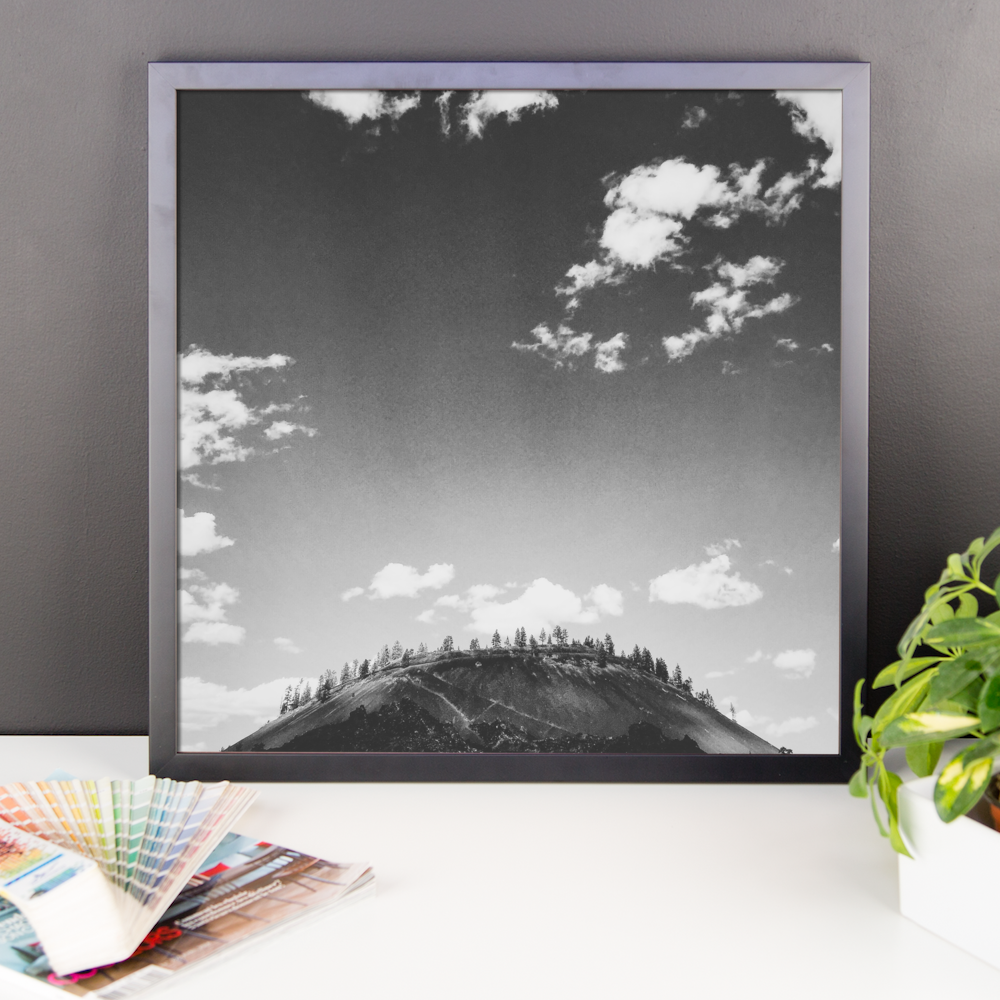 Framed B+W Print of Lava Lands Butte in Oregon